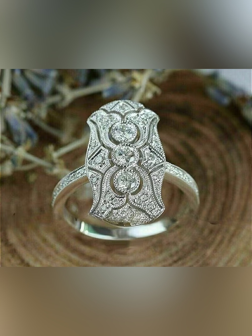 Vintage Style Ring Silver Art Deco Three-Stone Ring - Boho Western Ring